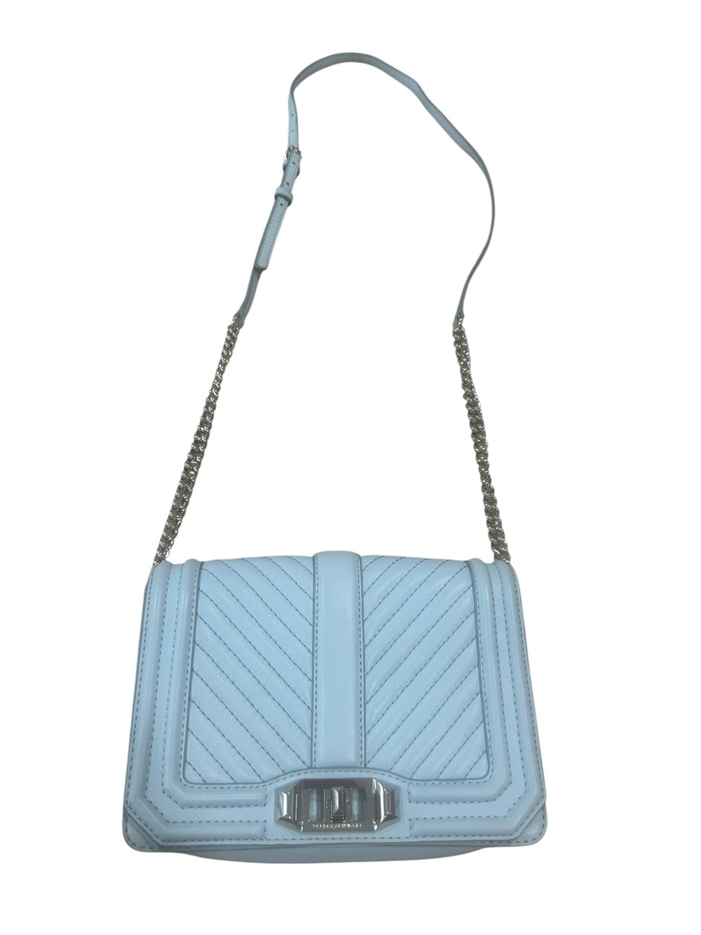 Rebecca Minkoff Chevron Quilted Chain Strap Crossbody Bag Sample blue summer - Picture 2 of 16